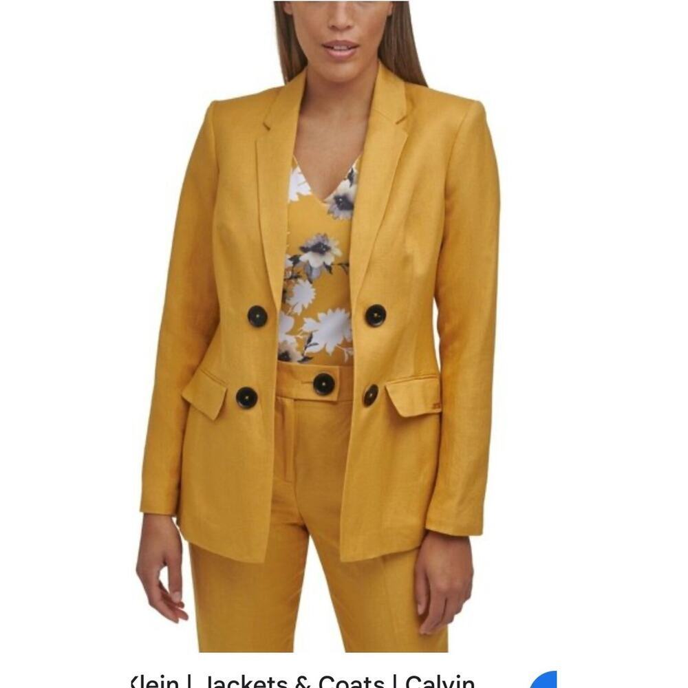 Calvin Klein Linen Blend Blazer Academia Preppy Office X03JA805 Mustard 14W NWT